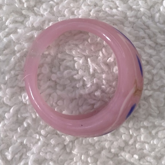 Vintage Art Glass Handmade Pink Blue Bronze Glitter Band Ring - Picture 7 of 11